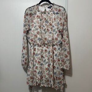 Trixxi White Floral Long Sleeve Dress With Belt